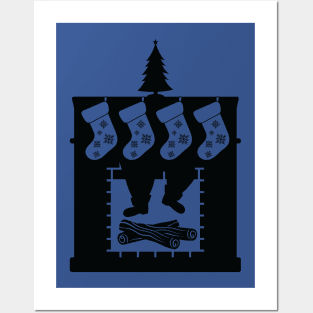 Fireplace Silhouette with Christmas stockings Posters and Art